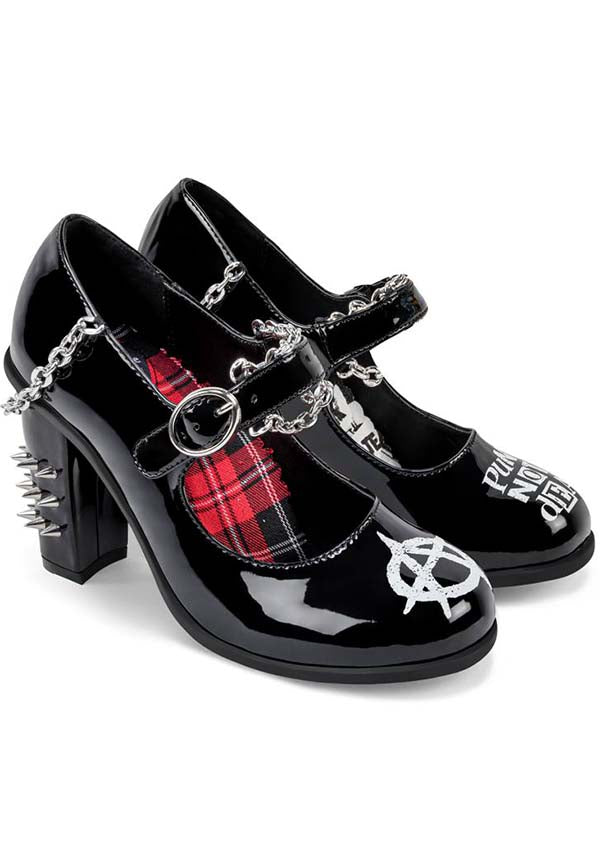 Star Buckle Straps Polished Black Punk Platform High Heels Goth Shoes